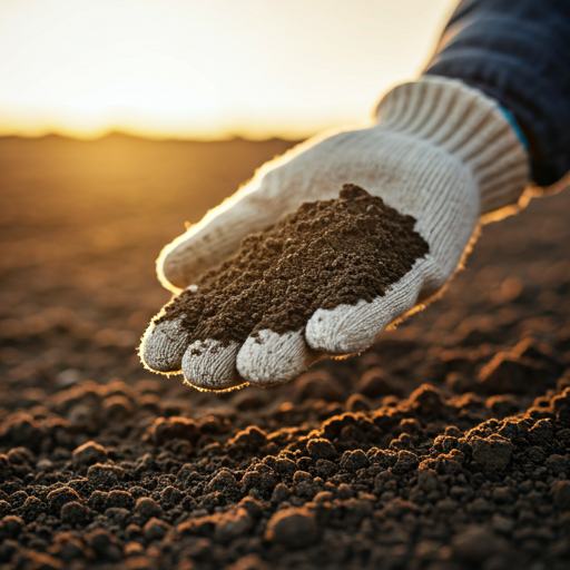 Dark, healthy soil held in a gloved hand — BioSi Agricultural Formula, a biological soil catalyst